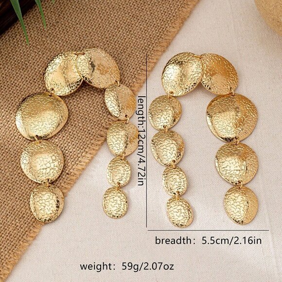 Yellow Gold Sexy Women's Oversized Exaggerated Round Cracked Patchwork Earrings - Picture 3 of 15